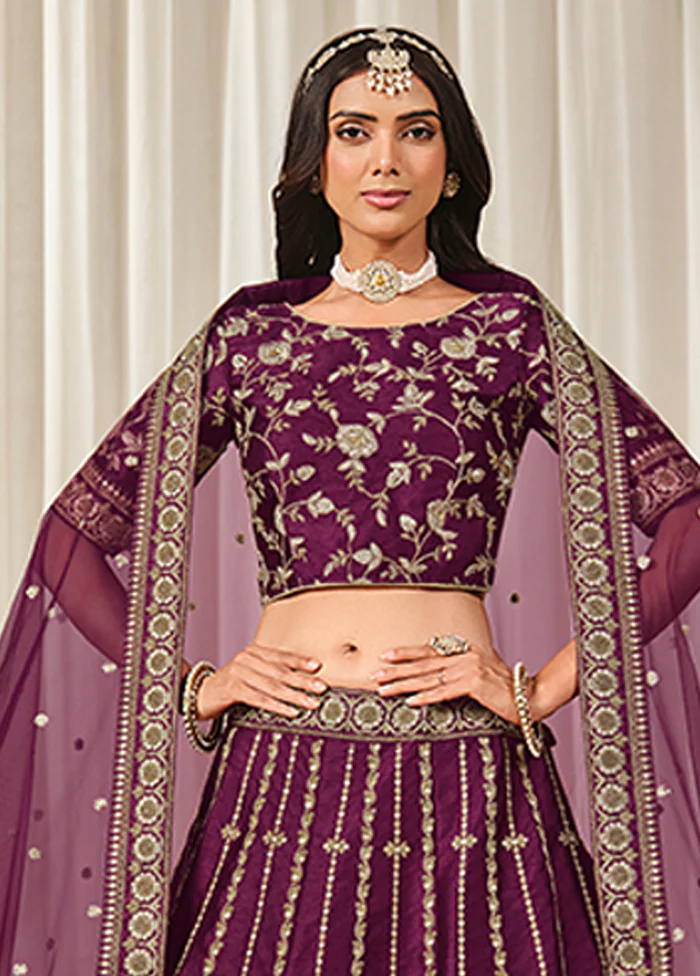 Purple Blended Silk Lehenga Set - Image 2