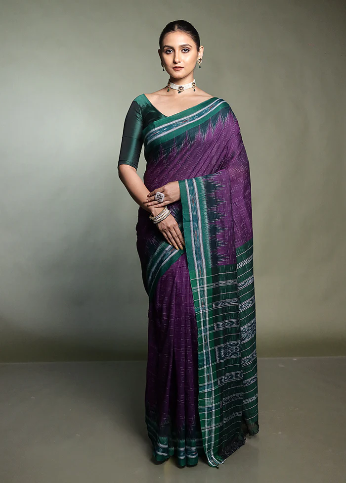 Purple Bomkai Silk Saree Without Blouse Piece - Image 2