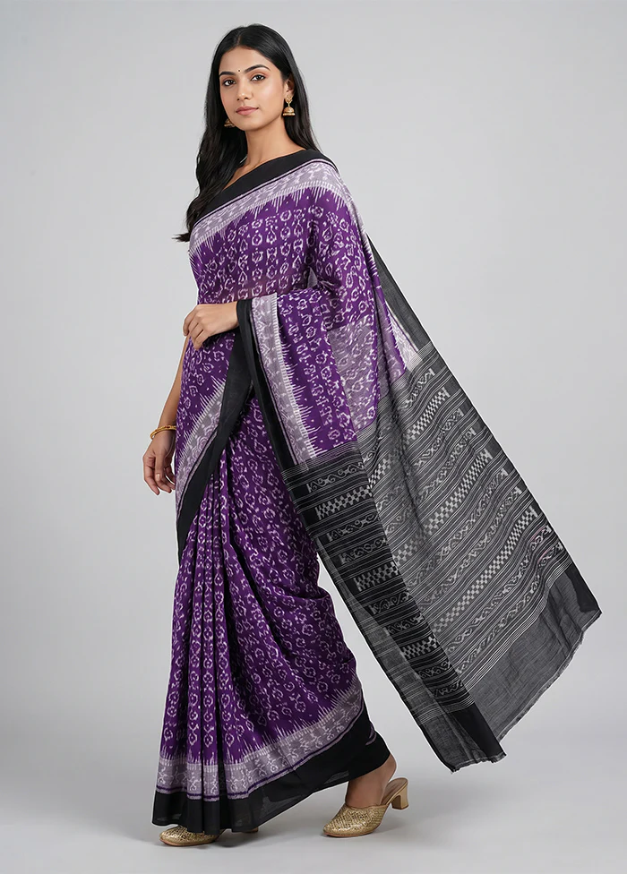 Purple Bomkai Silk Saree Without Blouse Piece