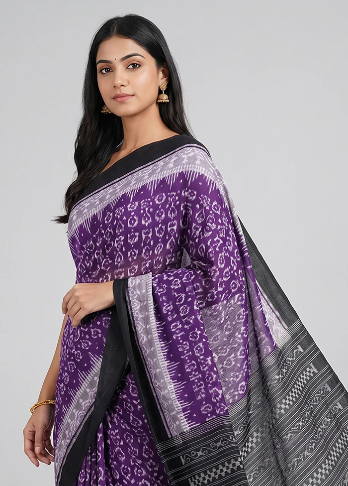 Purple Bomkai Silk Saree Without Blouse Piece - Image 2