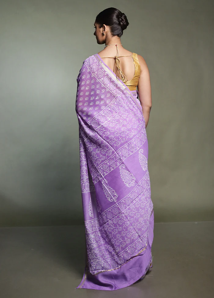 Purple Chanderi Cotton Saree With Blouse Piece - Image 3