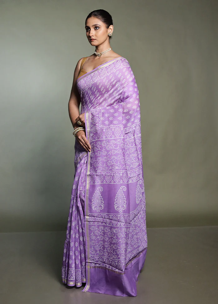Purple Chanderi Cotton Saree With Blouse Piece - Image 4