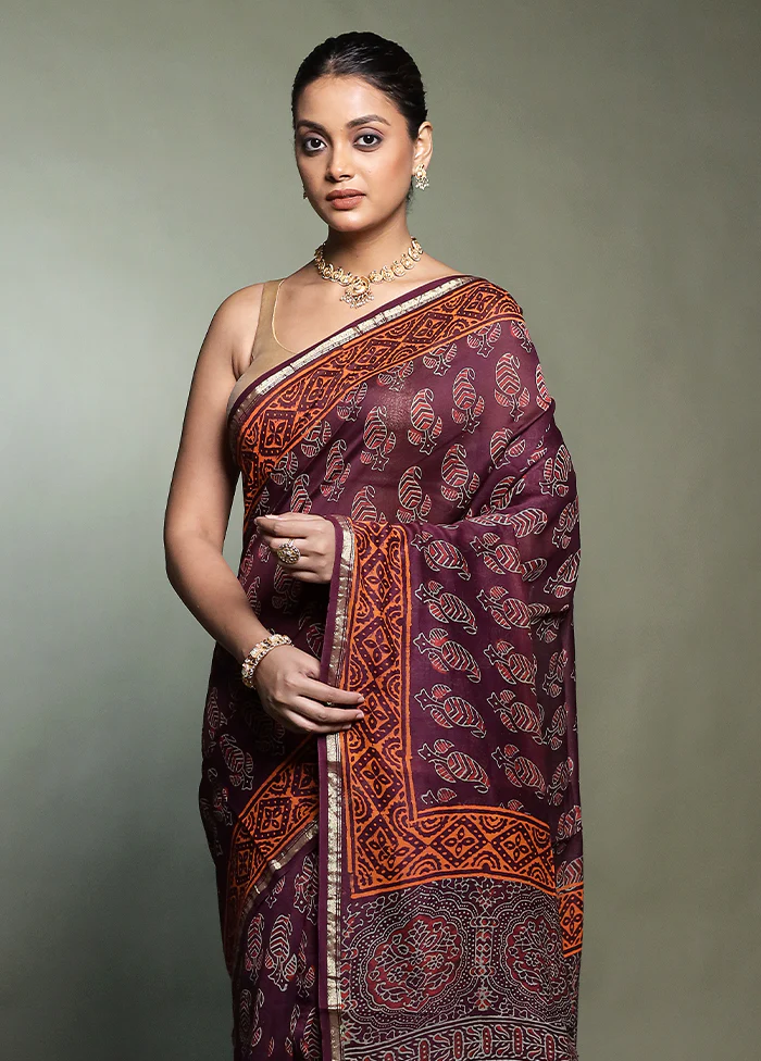 Purple Chanderi Cotton Saree With Blouse Piece