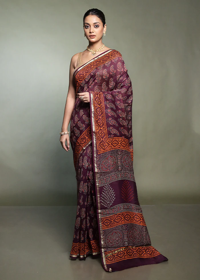 Purple Chanderi Cotton Saree With Blouse Piece - Image 2