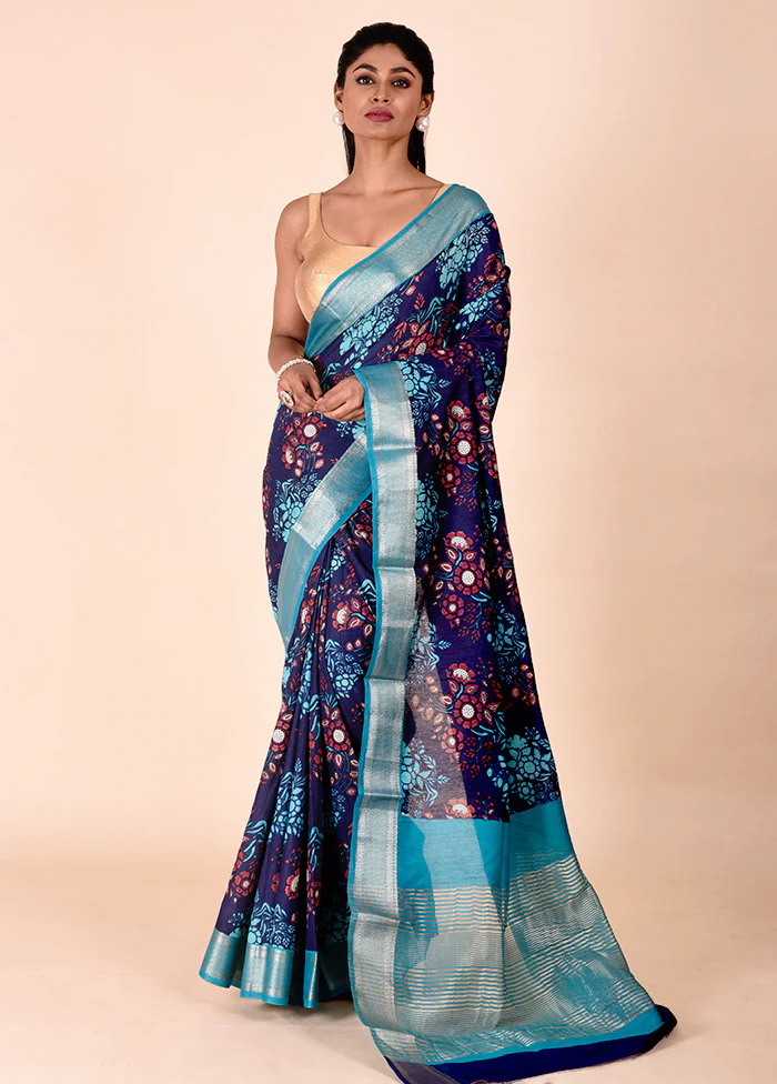 Purple Chanderi Cotton Saree With Blouse Piece - Image 2