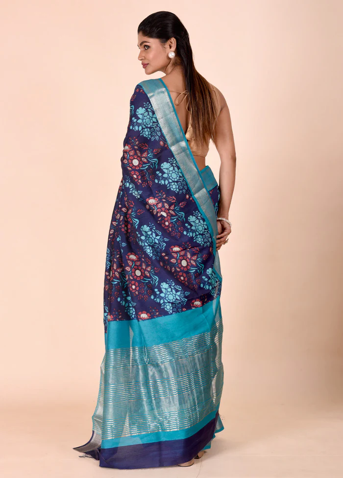 Purple Chanderi Cotton Saree With Blouse Piece - Image 3