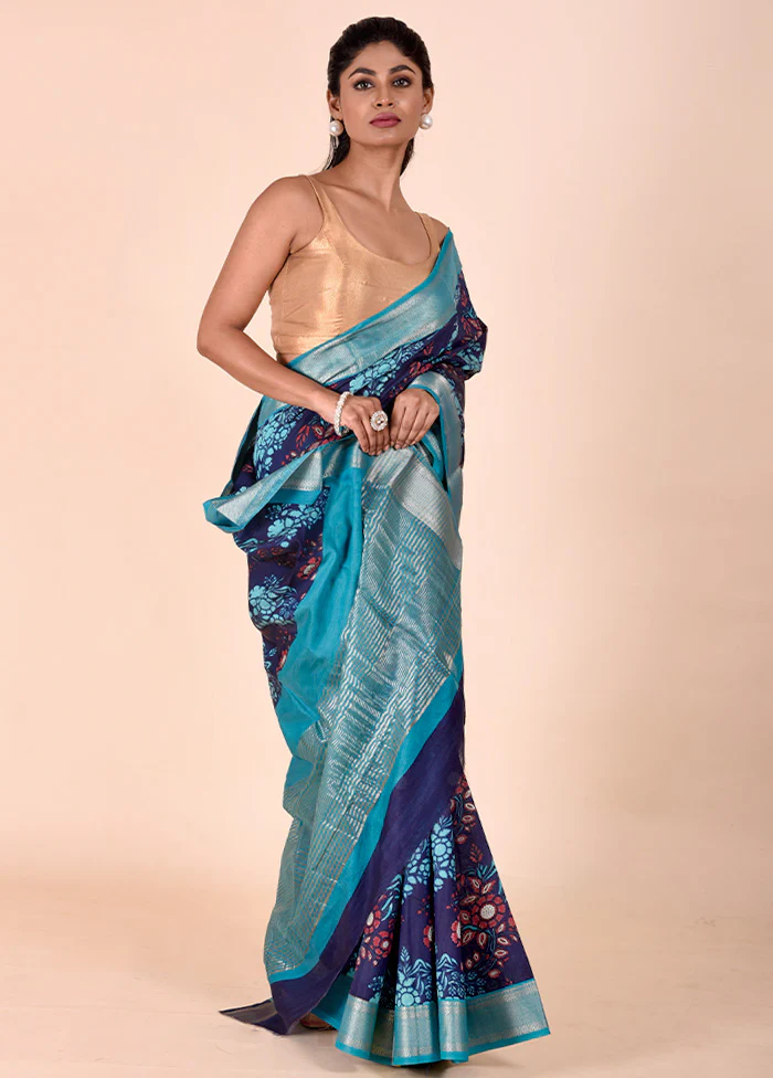 Purple Chanderi Cotton Saree With Blouse Piece - Image 4