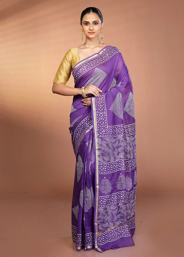 Purple Chanderi Cotton Saree With Blouse Piece - Image 2
