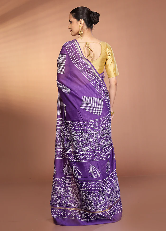 Purple Chanderi Cotton Saree With Blouse Piece - Image 3