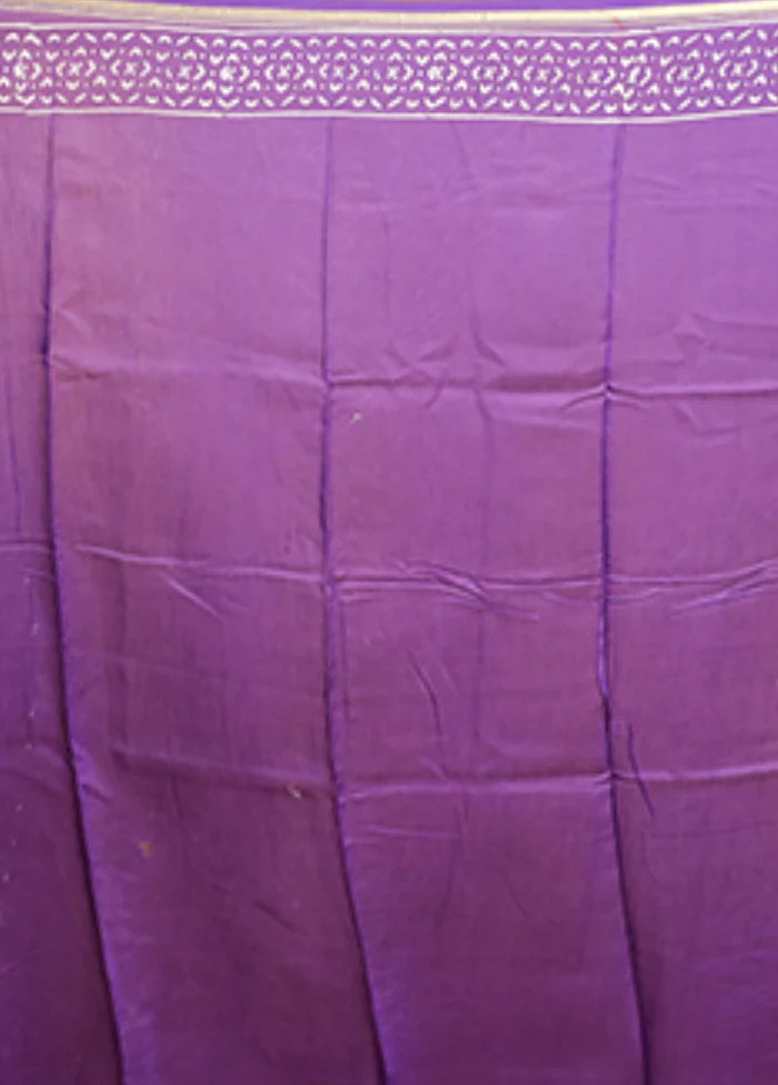 Purple Chanderi Cotton Saree With Blouse Piece - Image 5