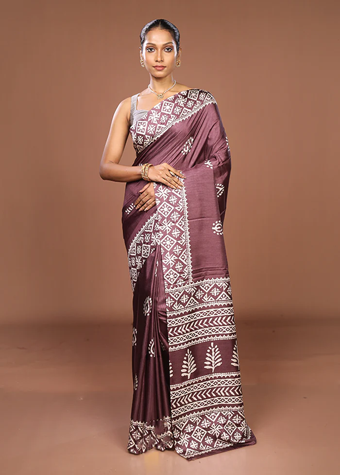 Purple Chanderi Cotton Saree With Blouse Piece - Image 2