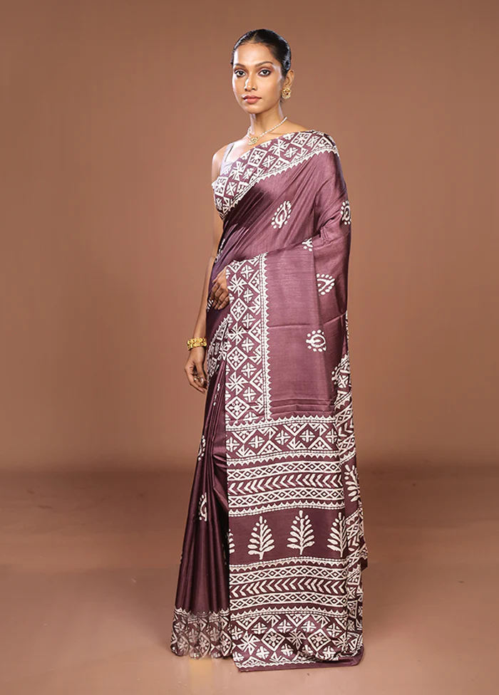 Purple Chanderi Cotton Saree With Blouse Piece - Image 4