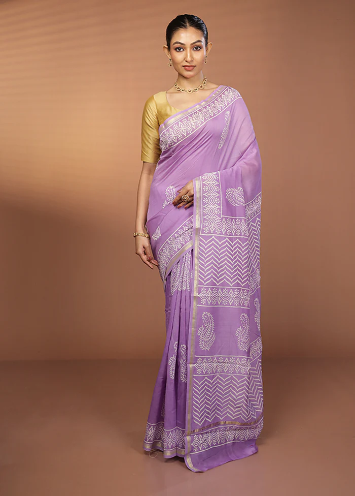 Purple Chanderi Silk Saree With Blouse Piece - Image 2