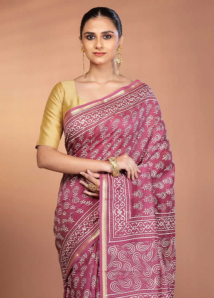 Purple Chanderi Silk Saree With Blouse Piece