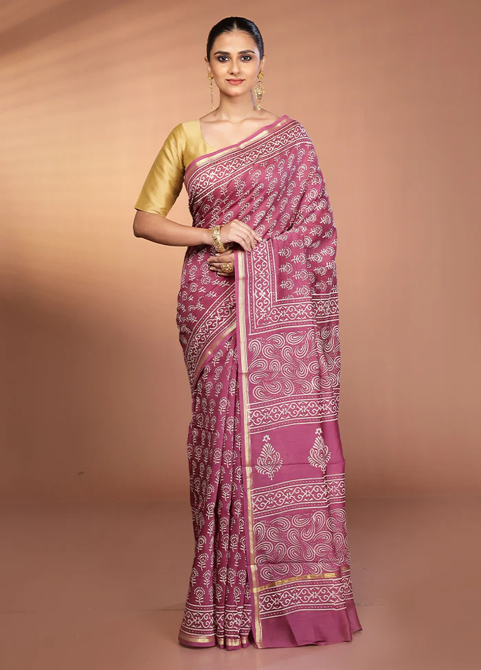 Purple Chanderi Silk Saree With Blouse Piece - Image 2