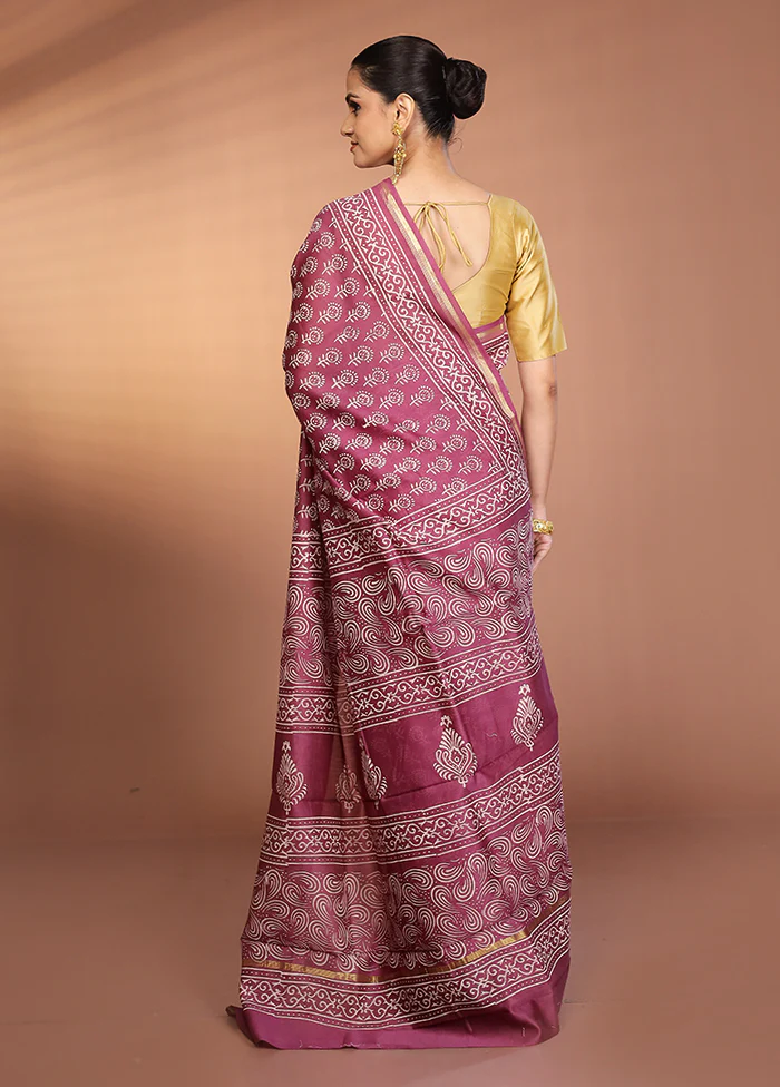 Purple Chanderi Silk Saree With Blouse Piece - Image 3