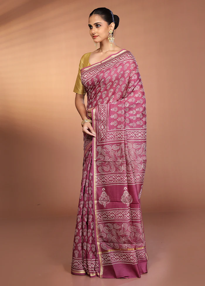 Purple Chanderi Silk Saree With Blouse Piece - Image 4