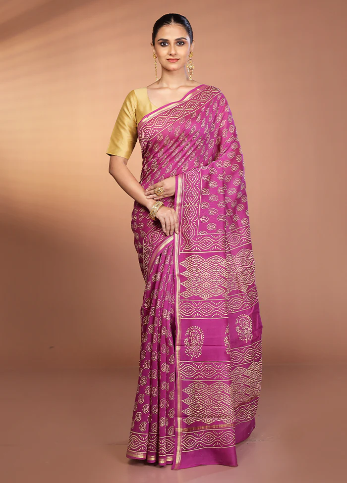 Purple Chanderi Silk Saree With Blouse Piece - Image 2