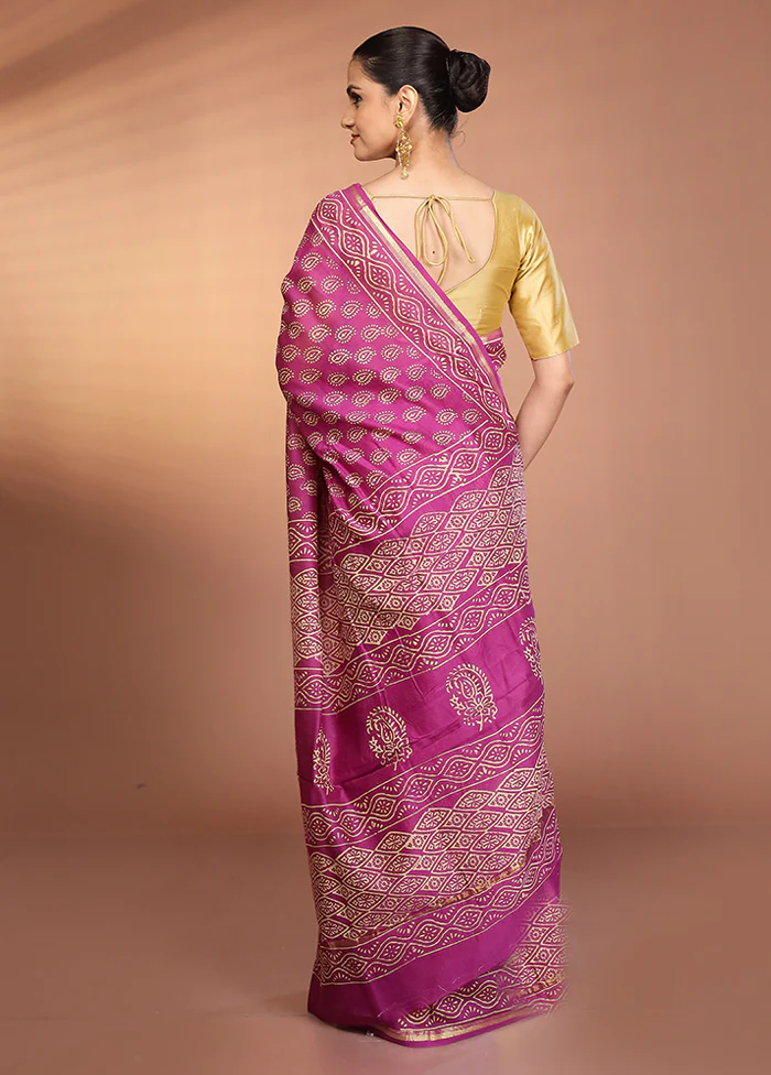 Purple Chanderi Silk Saree With Blouse Piece - Image 3