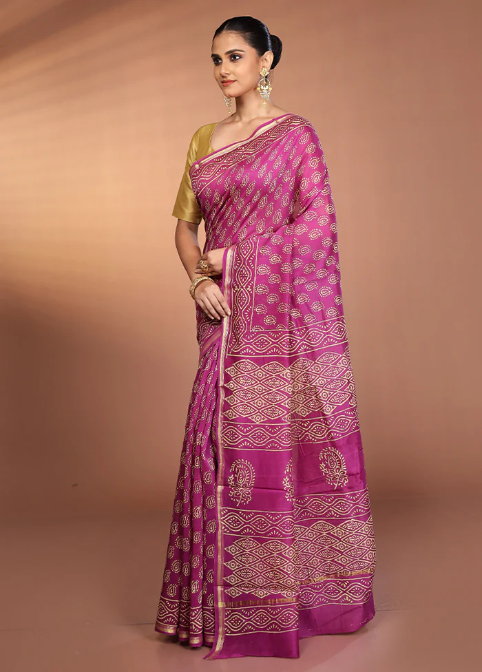 Purple Chanderi Silk Saree With Blouse Piece - Image 4