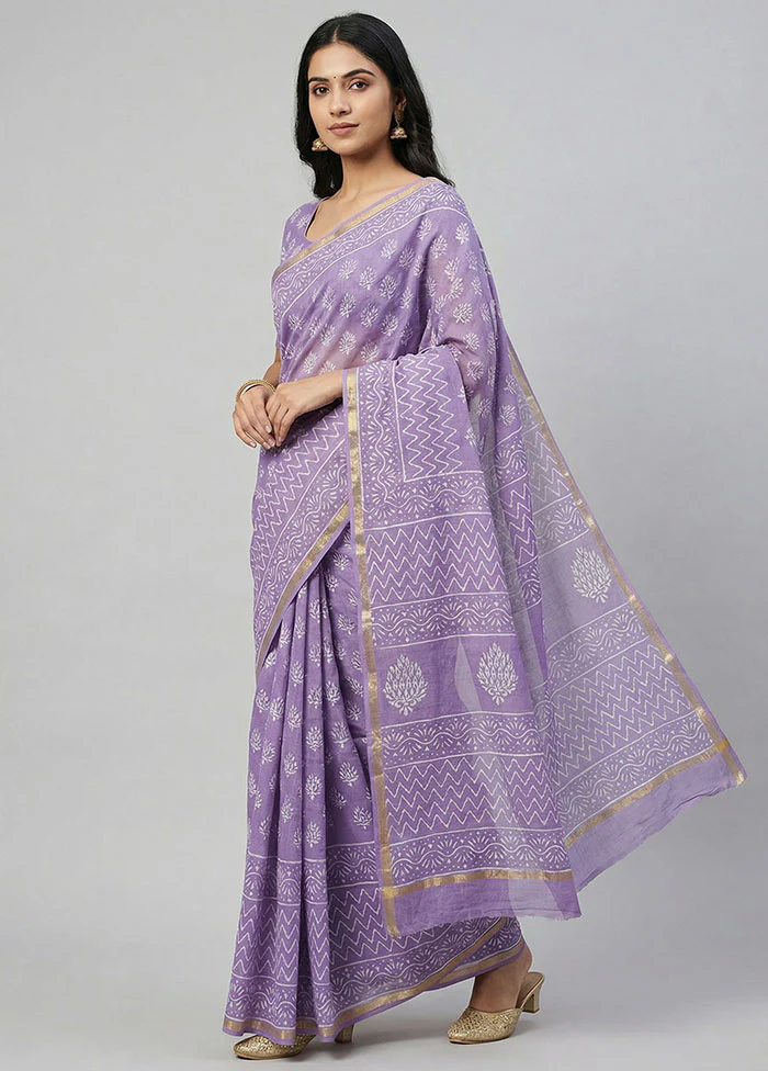 Purple Chanderi Silk Saree With Blouse Piece