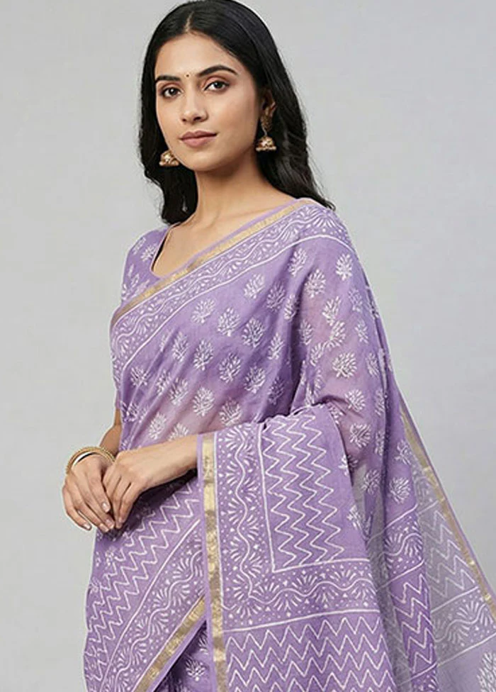 Purple Chanderi Silk Saree With Blouse Piece - Image 2