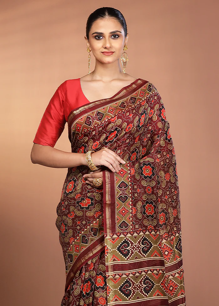 Maroon Chanderi Silk Saree With Blouse Piece