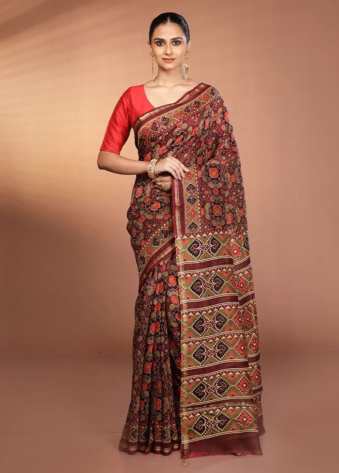 Maroon Chanderi Silk Saree With Blouse Piece - Image 2