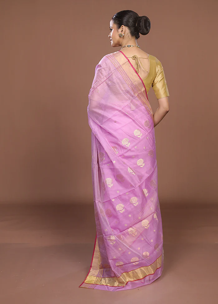 Purple Chanderi Silk Saree With Blouse Piece - Image 3