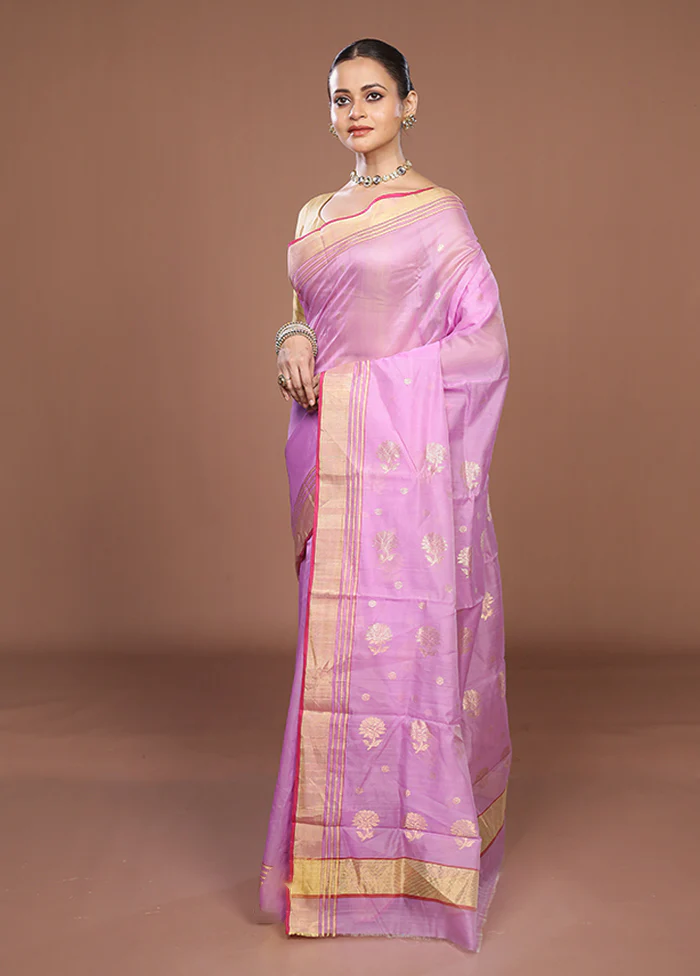 Purple Chanderi Silk Saree With Blouse Piece - Image 4