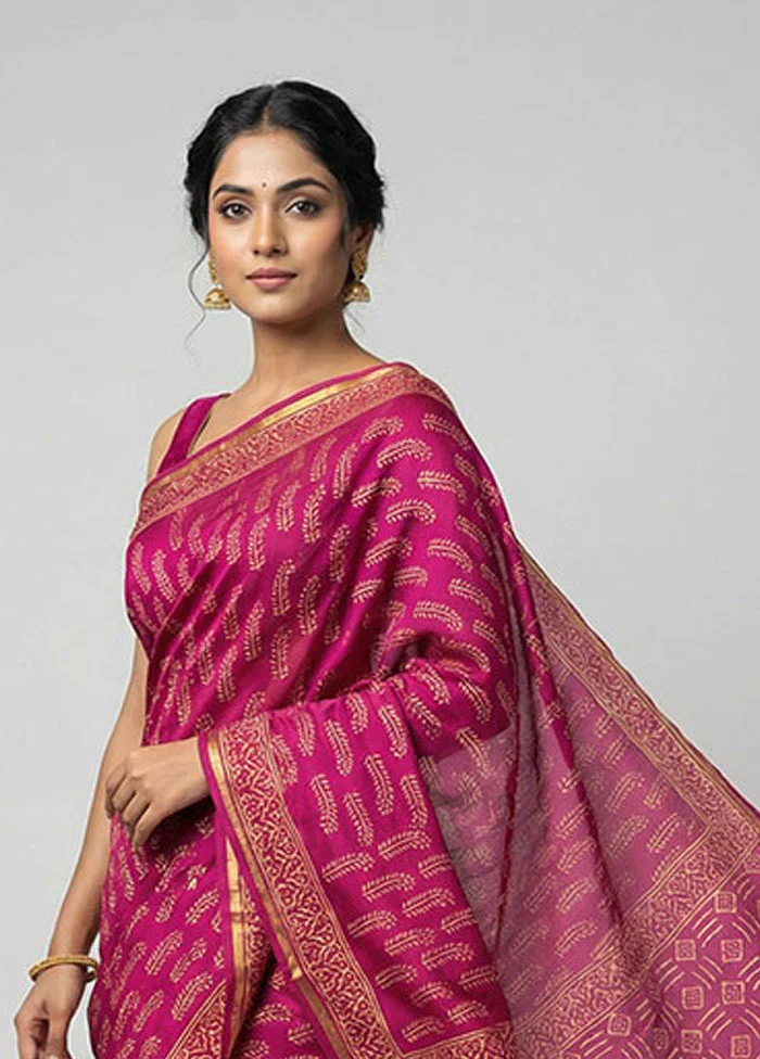 Purple Chanderi Silk Saree With Blouse Piece - Image 2