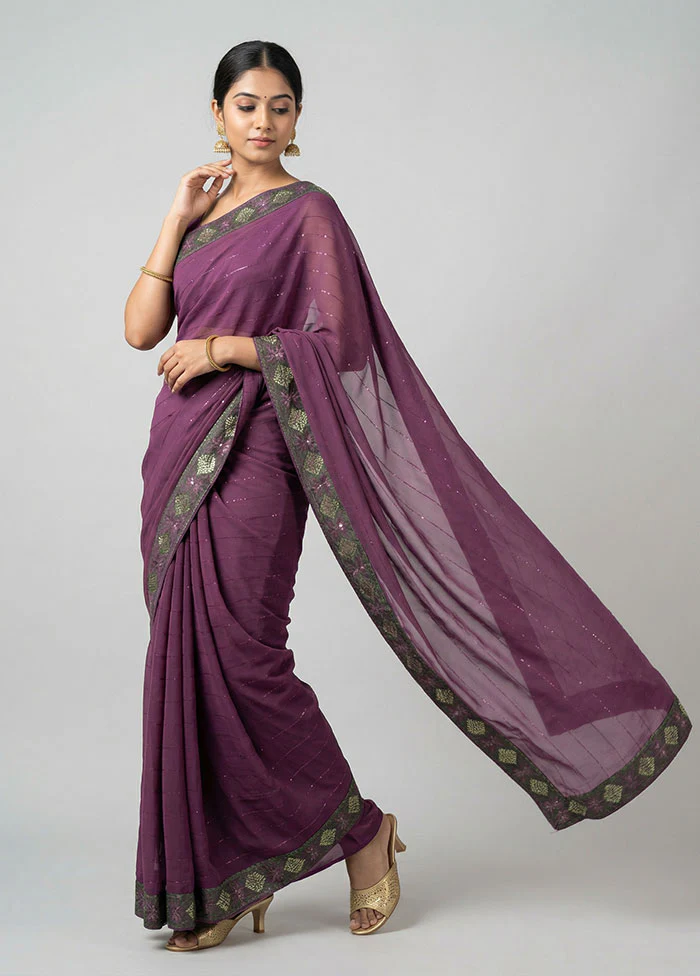 Purple Chiffon Silk Saree With Blouse Piece