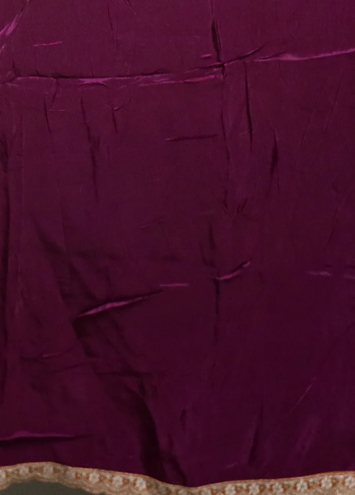 Purple Chiffon Silk Saree With Blouse Piece - Image 5