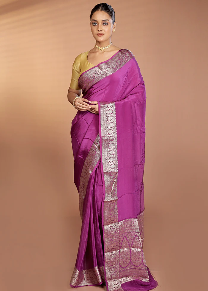 Purple Chiffon Silk Saree With Blouse Piece - Image 2