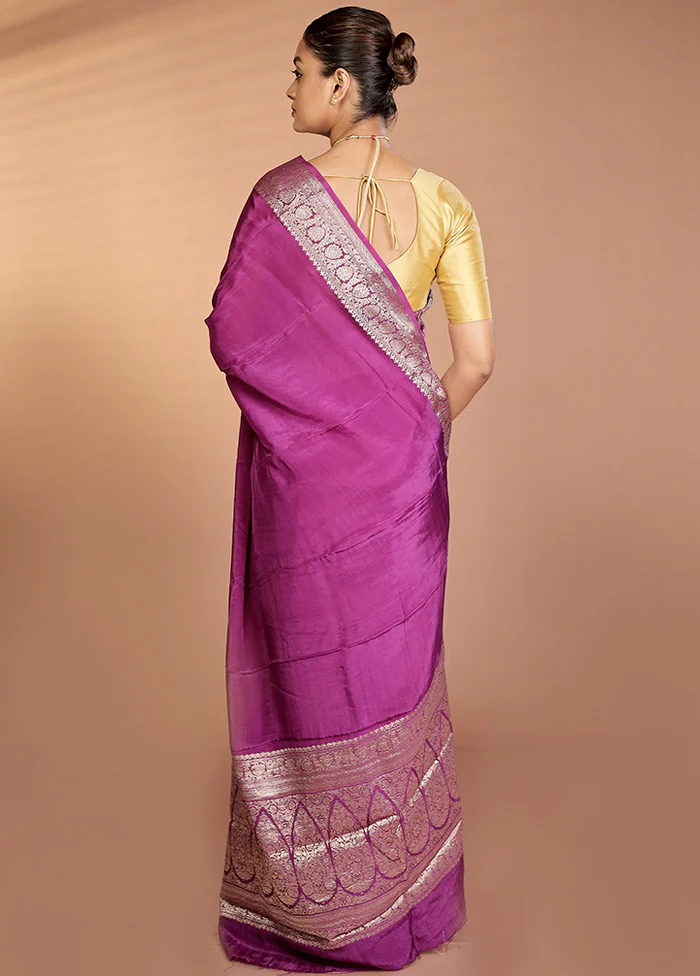 Purple Chiffon Silk Saree With Blouse Piece - Image 3
