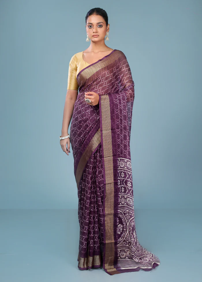 Purple Chiffon Silk Saree With Blouse Piece - Image 2