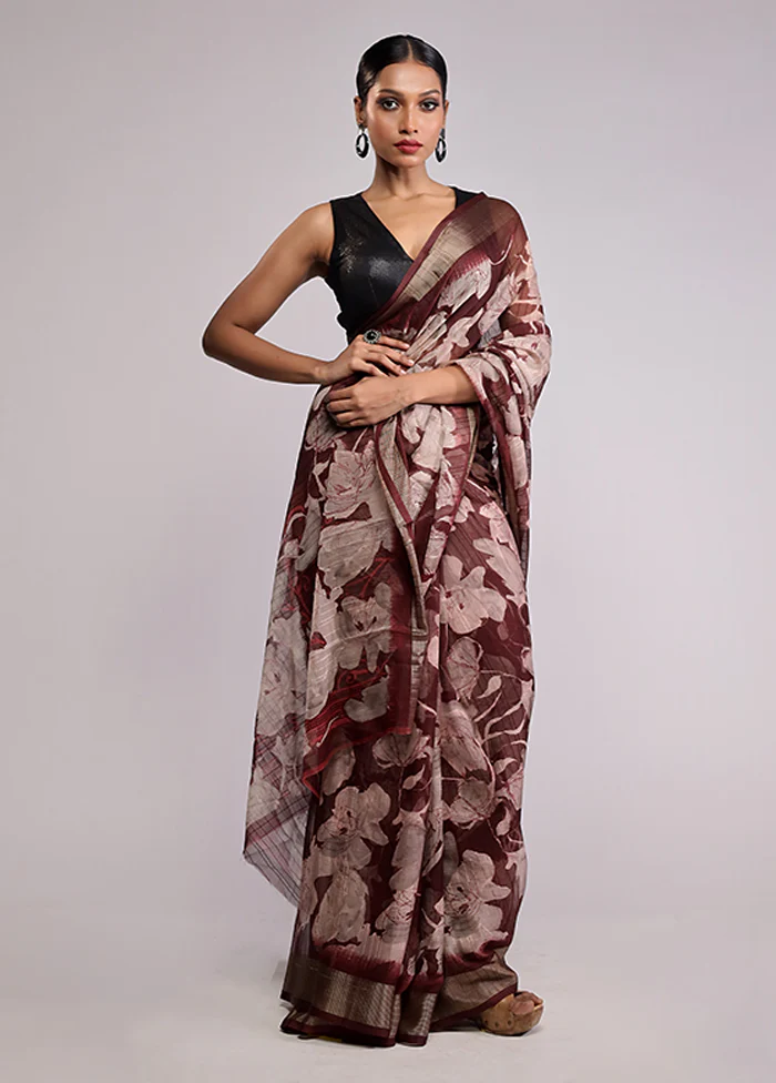 Brown Chiffon Silk Saree With Blouse Piece - Image 2