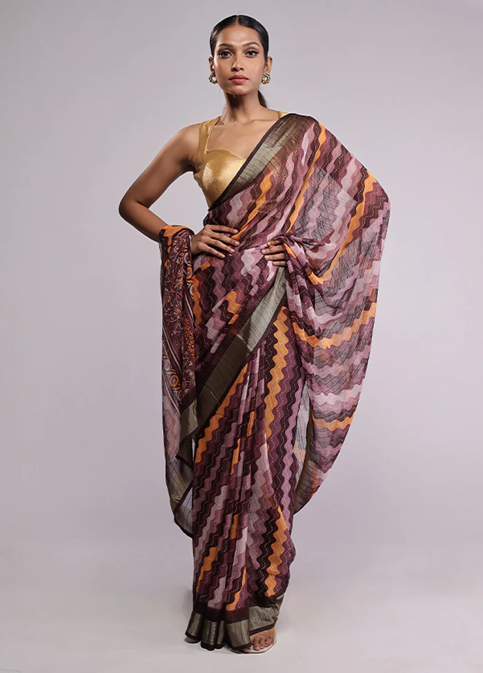 Purple Chiffon Silk Saree With Blouse Piece - Image 2