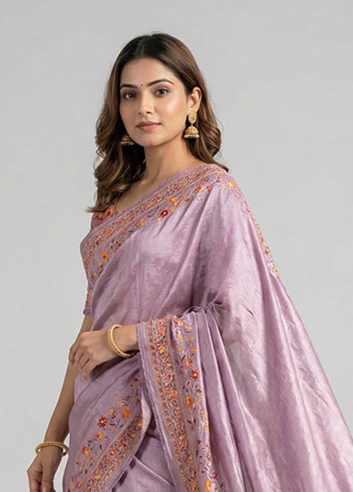Purple Chiffon Silk Saree With Blouse Piece - Image 2