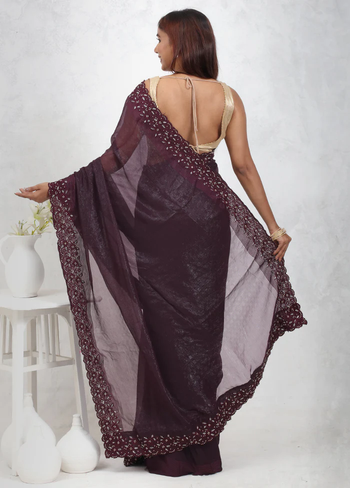 Purple Chiffon Silk Saree With Blouse Piece - Image 3