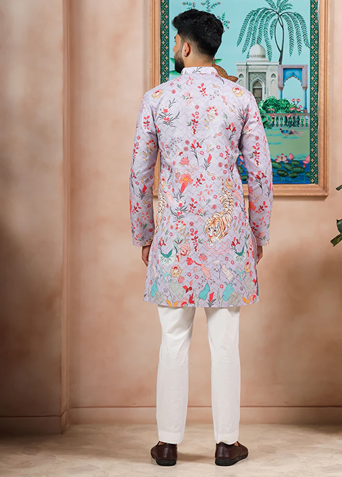 Purple Cotton Kurta & Pajama Set - Image 3