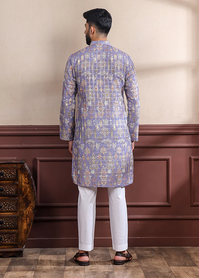 Purple Cotton Kurta & Pajama Set - Image 3