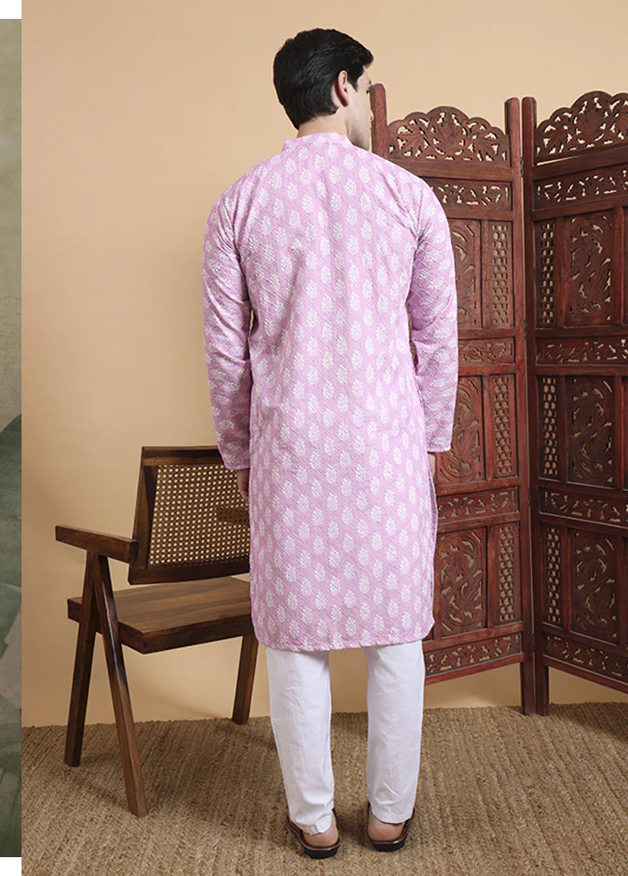 Purple Cotton Kurta & Pajama Set - Image 3