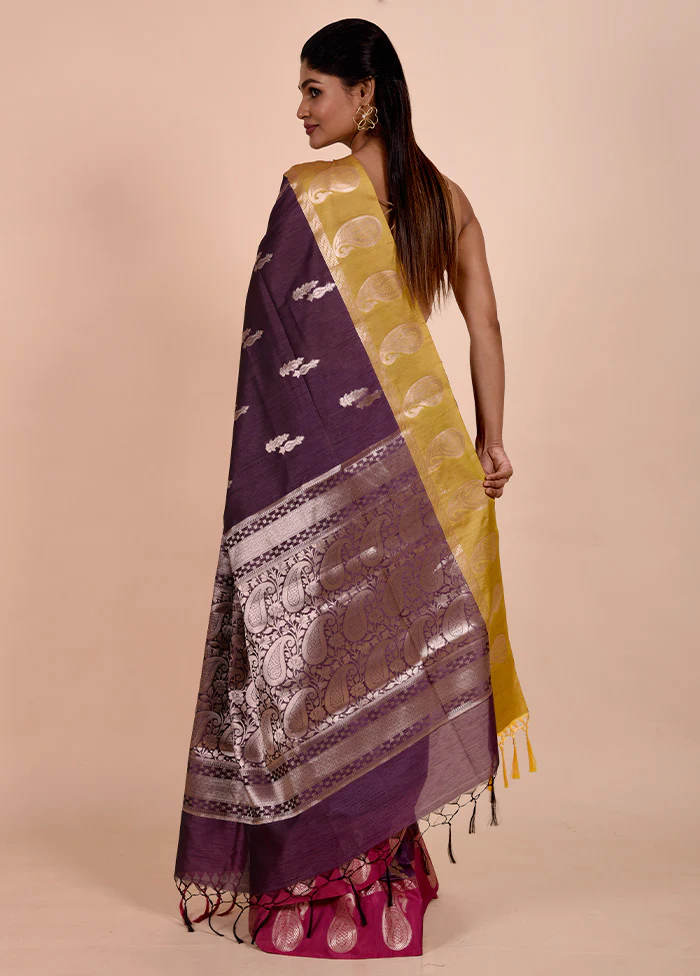 Purple Cotton Saree With Blouse Piece - Image 3