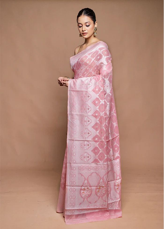 Purple Cotton Saree With Blouse Piece - Image 4