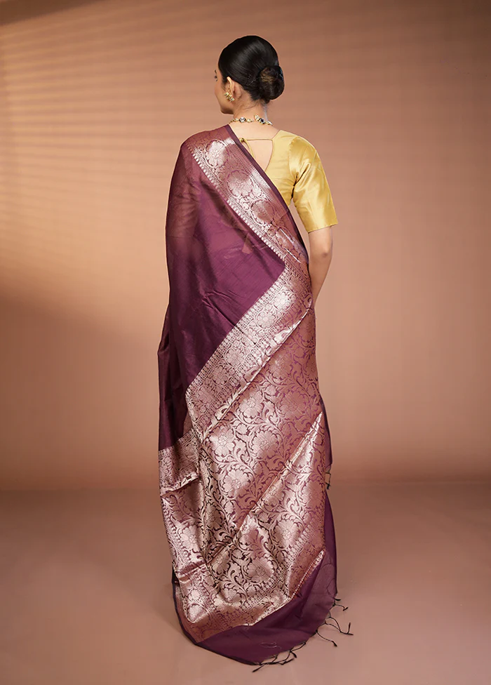 Purple Cotton Saree With Blouse Piece - Image 3
