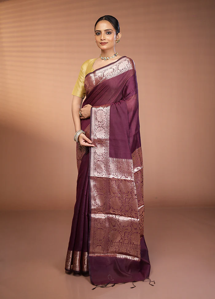 Purple Cotton Saree With Blouse Piece - Image 4