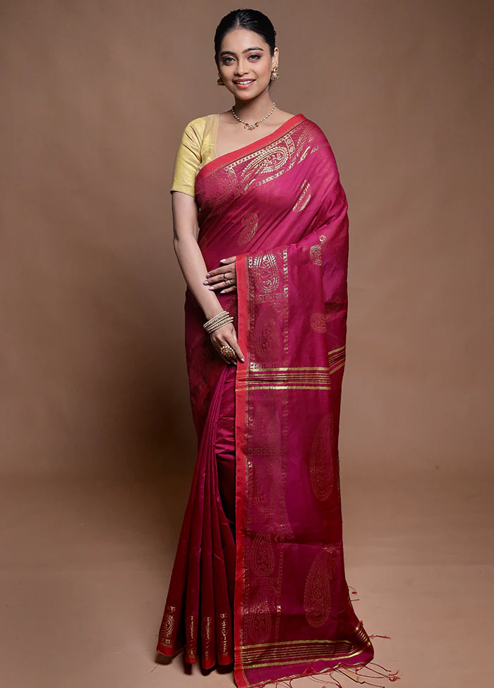 Purple Cotton Saree With Blouse Piece