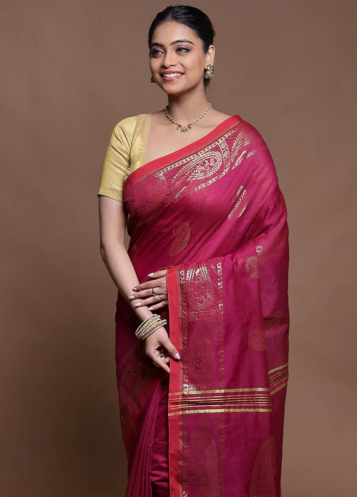 Purple Cotton Saree With Blouse Piece - Image 2