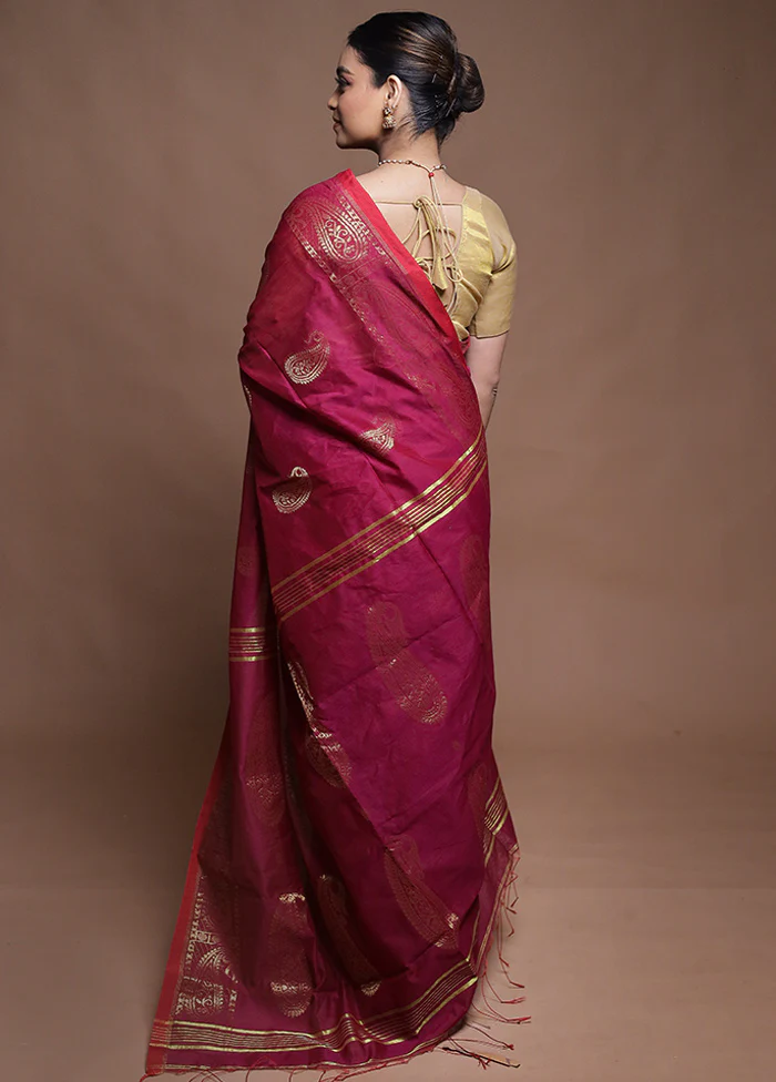 Purple Cotton Saree With Blouse Piece - Image 3